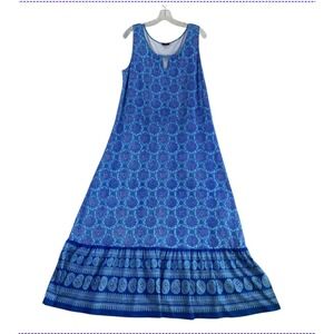 Talbots Maxi Dress Sz L Blue Sleeveless Beachy Resort